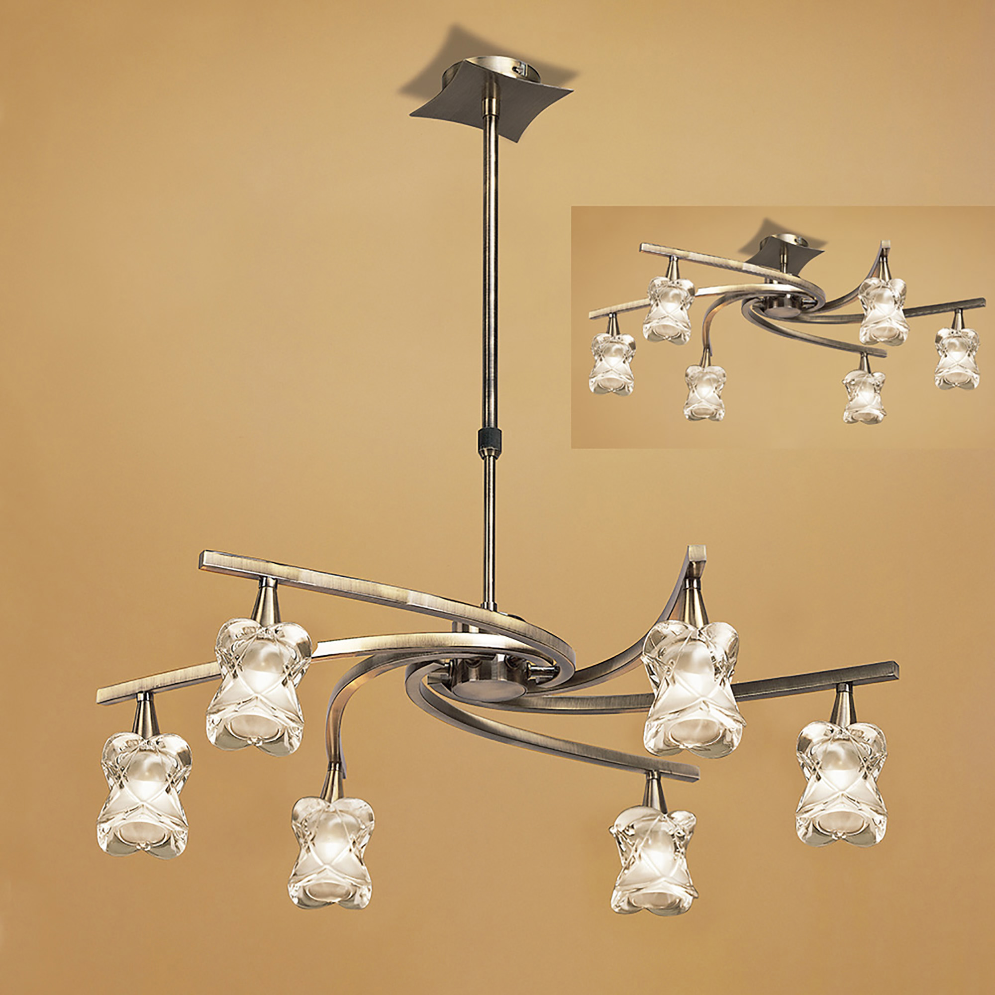 Rosa Antique Brass Ceiling Lights Mantra Multi Arm Fittings